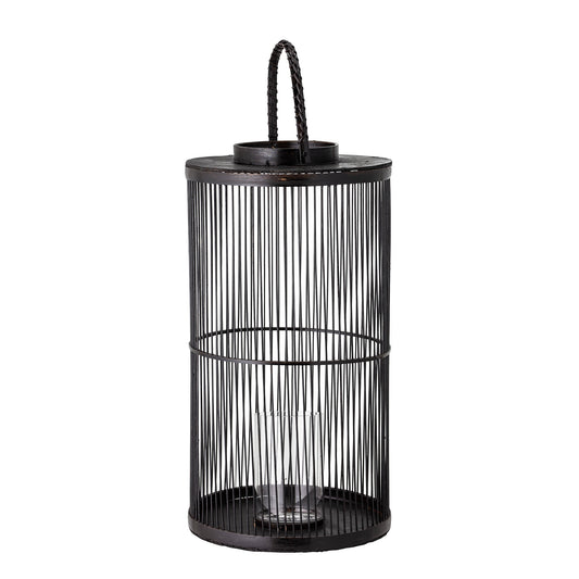Laterne Effie mit Glas, Schwarz, Bambus