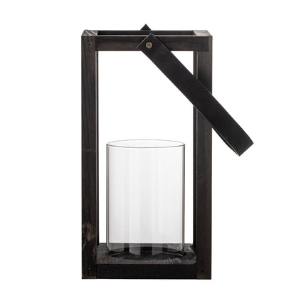 Laterne Lyra mit Glas, Schwarz, Kiefer