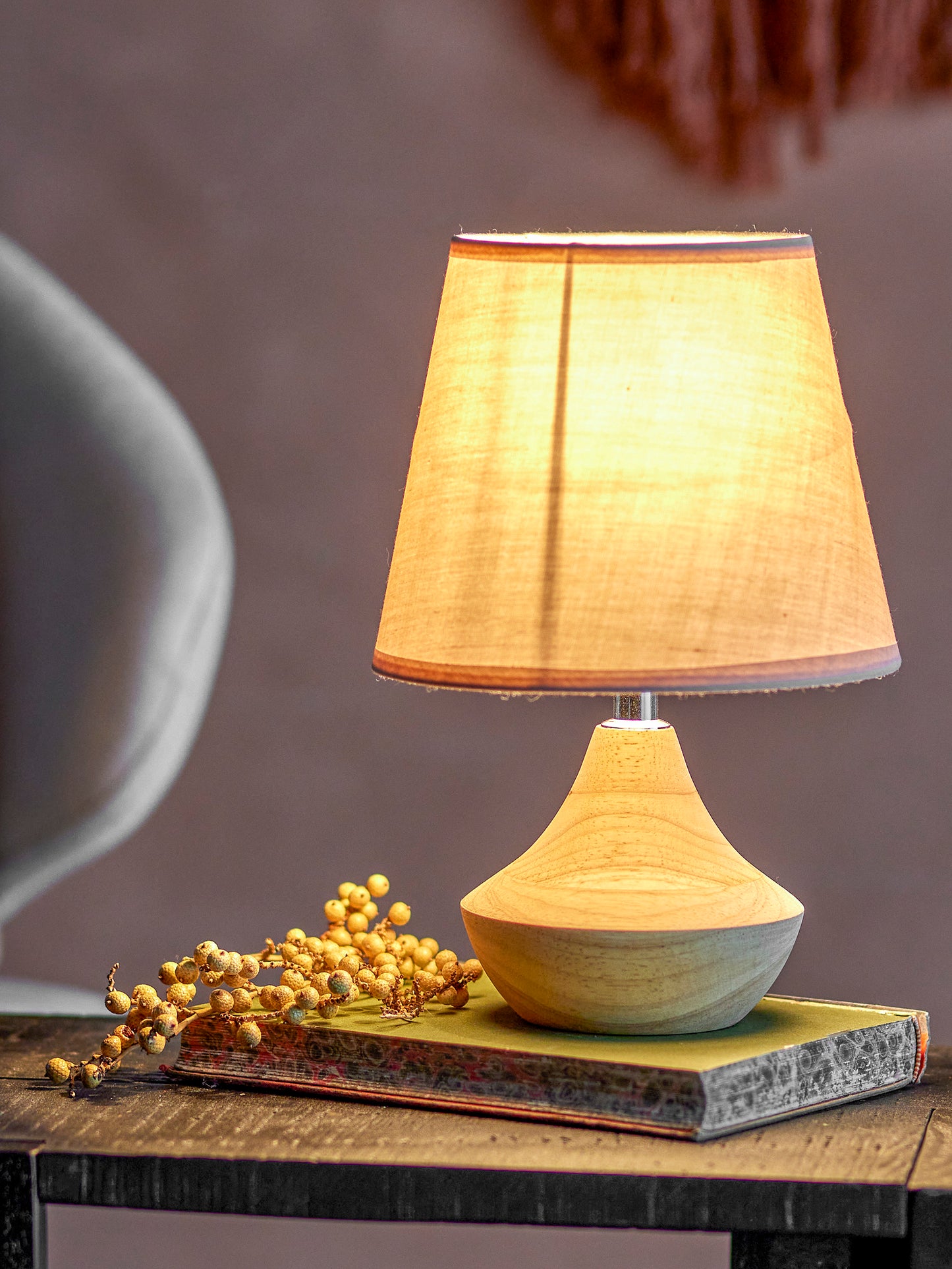 Tischlampe Panola, Natur, Gummibaumholz