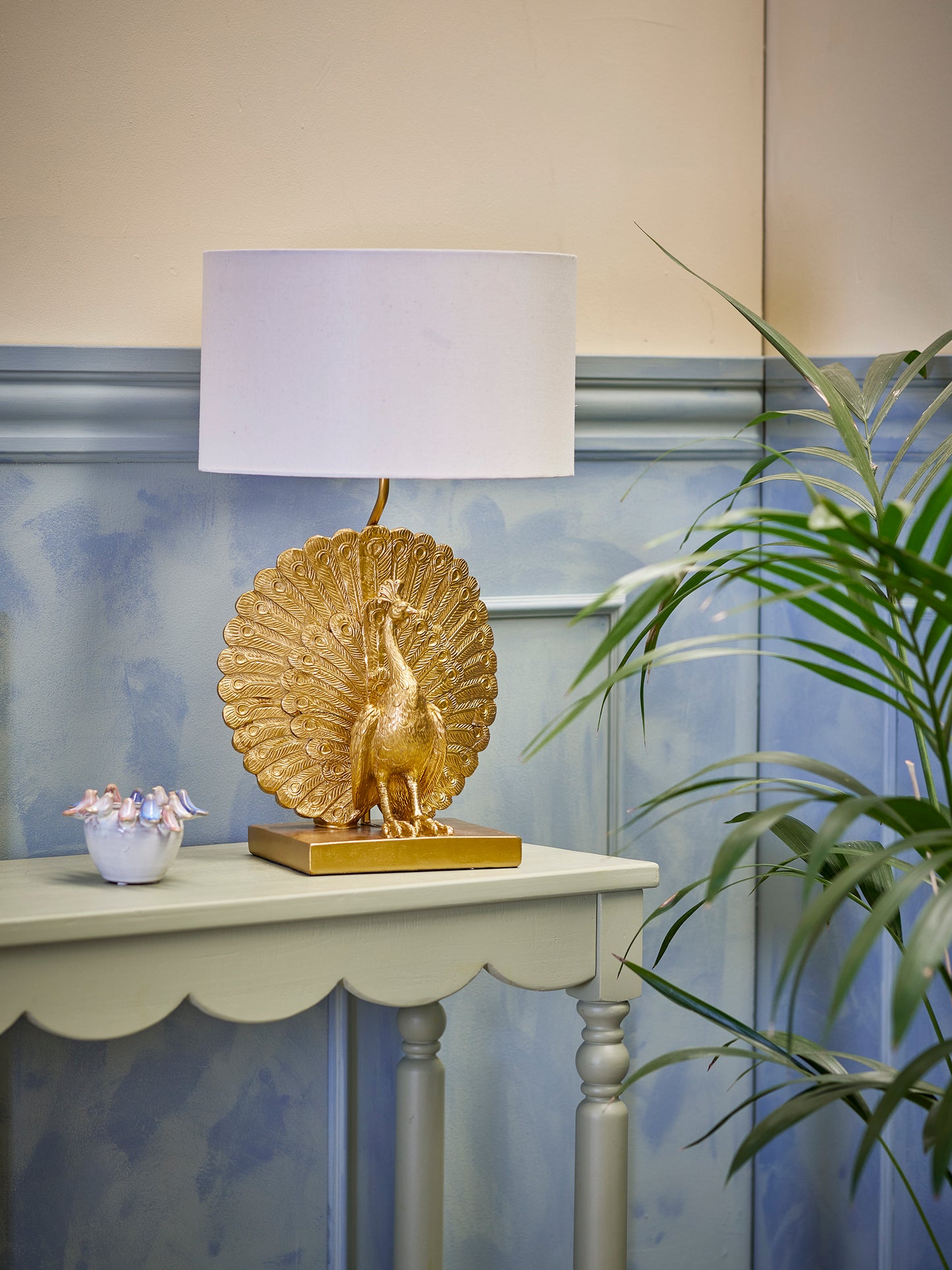 Tischlampe Peacock, Gold, Polyresin